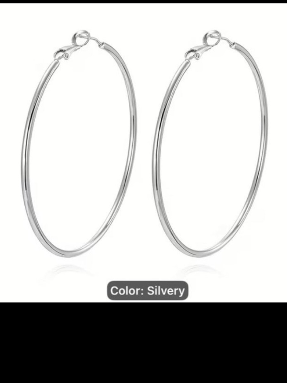 New! Women Silvery Stainless Steel Large Hoop Earrings. High-Polish Silvery.